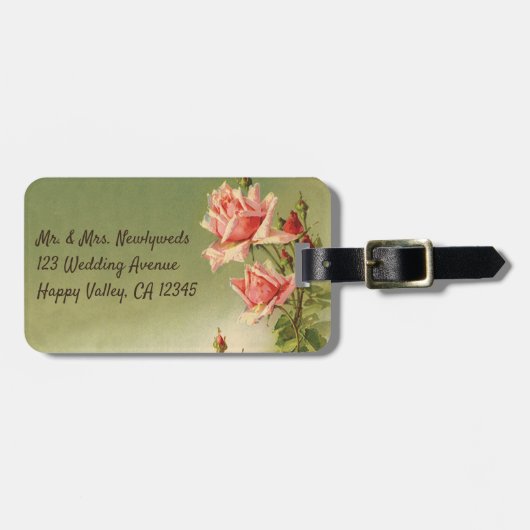 ヴィンテージバレンタインデーピンクガーデンビクトリアンバラ ラゲッジタグ (正面横)