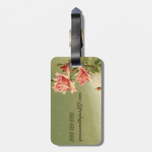 ヴィンテージバレンタインデーピンクガーデンビクトリアンバラ ラゲッジタグ (裏面縦)