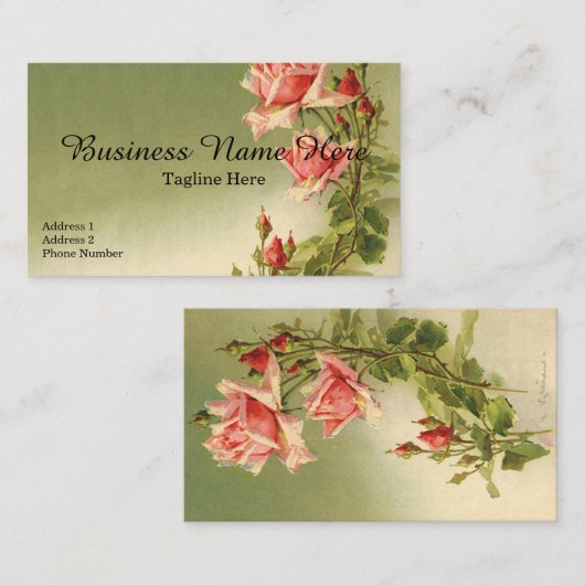 ヴィンテージバレンタインデーピンクガーデンビクトリアンバラ 名刺 (正面/裏面)