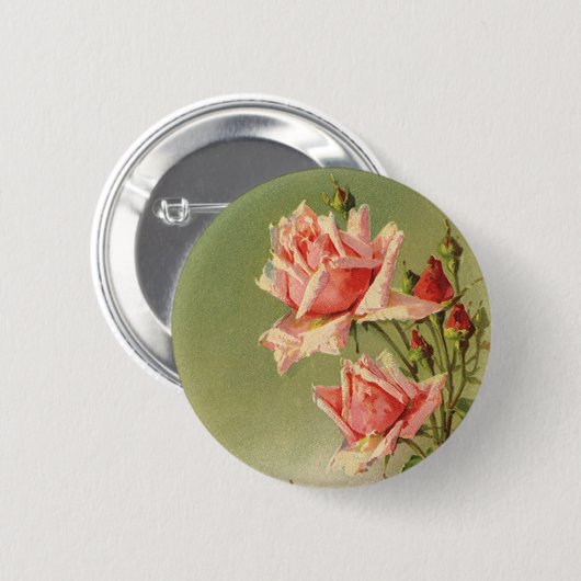 ヴィンテージバレンタインデーピンクガーデンビクトリアンバラ 缶バッジ (正面&裏面)