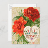 ヴィンテージバレンタインデーメッセージ、カーネーションフラワーズ シーズンポストカード (正面/裏面)