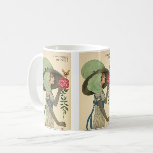 ヴィンテージバレンタインデーレッドローズバタフライ コーヒーマグカップ (正面左)