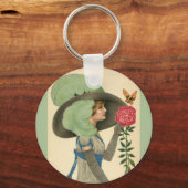 ヴィンテージバレンタインデーレディーレッドローズバタフライ キーホルダー (裏面)