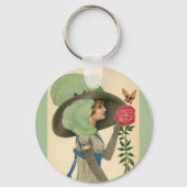 ヴィンテージバレンタインデーレディーレッドローズバタフライ キーホルダー (裏面)