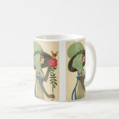 ヴィンテージバレンタインデーレディーレッドローズバタフライ コーヒーマグカップ (正面右)