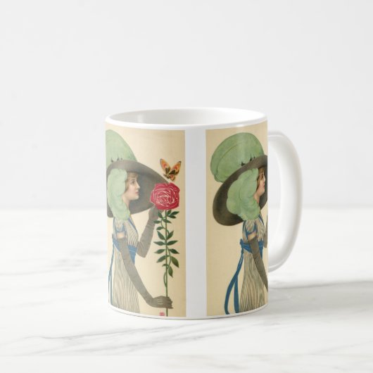 ヴィンテージバレンタインデーレディーレッドローズバタフライ コーヒーマグカップ (正面右)