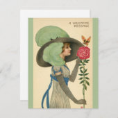 ヴィンテージバレンタインデーレディーレッドローズバタフライ シーズンカード (正面/裏面)