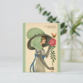 ヴィンテージバレンタインデーレディーレッドローズバタフライ シーズンポストカード (スタンド正面)