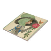 ヴィンテージバレンタインデーレディーレッドローズバタフライ タイル (側面)