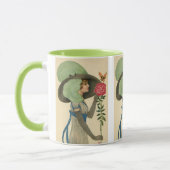 ヴィンテージバレンタインデーレディーレッドローズバタフライ マグカップ (左)