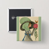 ヴィンテージバレンタインデーレディーレッドローズバタフライ 缶バッジ (正面&裏面)