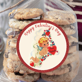 ヴィンテージバレンタインデーレトロキューピッドレッドカスタム ラウンドシール