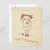 ヴィンテージバレンタインデー挨拶かわいい女の子のハート シーズンポストカード (正面/裏面)