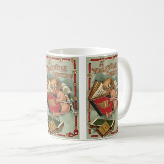 ヴィンテージバレンタインデー読エンジェル コーヒーマグカップ (正面右)