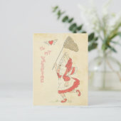 ヴィンテージバレンタインデー赤いハートウィングズキュートガール シーズンポストカード (スタンド正面)