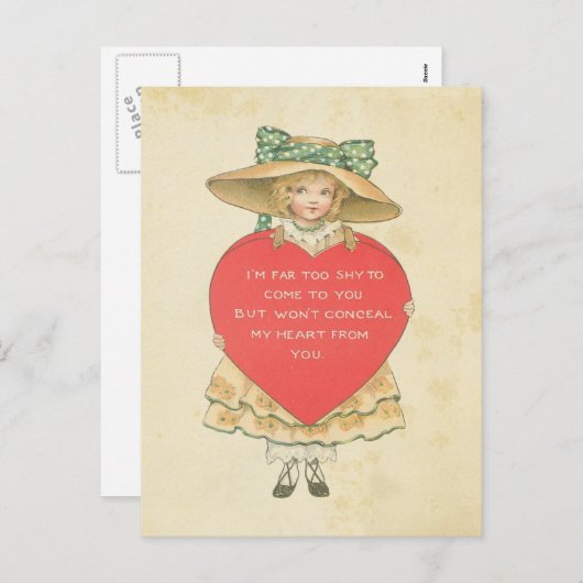 ヴィンテージバレンタインデー赤いハートシークレットファン シーズンポストカード (正面/裏面)