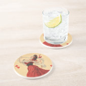 ヴィンテージバレンタインデー踊りレディ赤いハート コースター (側面)