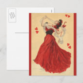 ヴィンテージバレンタインデー踊りレディ赤いハート シーズンポストカード (正面/裏面)