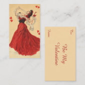 ヴィンテージバレンタインデー踊りレディ赤いハート ノートカード (正面/裏面)