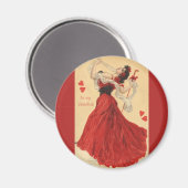 ヴィンテージバレンタインデー踊りレディ赤いハート マグネット (正面/裏面)