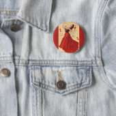 ヴィンテージバレンタインデー踊りレディ赤いハート 缶バッジ (インサイチュ)