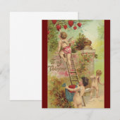 ヴィンテージバレンタインデー、かわいいチェルブスはしご シーズンカード (正面/裏面)