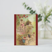 ヴィンテージバレンタインデー、かわいいチェルブスはしご シーズンポストカード (スタンド正面)