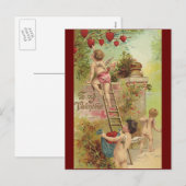 ヴィンテージバレンタインデー、かわいいチェルブスはしご シーズンポストカード (正面/裏面)