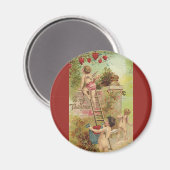 ヴィンテージバレンタインデー、かわいいチェルブスはしご マグネット (正面/裏面)