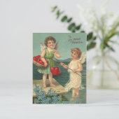 ヴィンテージバレンタインデー，エンジェルス魚釣りハート シーズンポストカード (スタンド正面)