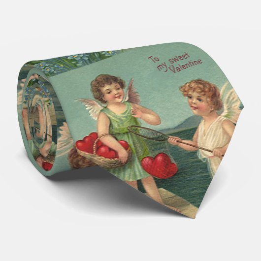 ヴィンテージバレンタインデー，エンジェルス魚釣りハート ネクタイ (ロール)