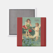 ヴィンテージバレンタインデー,エンジェルス魚釣りハート マグネット (正面/裏面)
