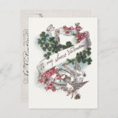 ヴィンテージバレンタインデー，クローバーと花 シーズンポストカード (正面/裏面)