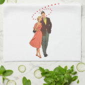 ヴィンテージバレンタインデー、ロマンチックな浮きハート キッチンタオル (折り畳み)