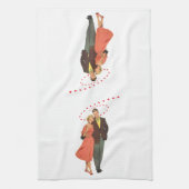 ヴィンテージバレンタインデー、ロマンチックな浮きハート キッチンタオル (縦)