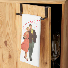 ヴィンテージバレンタインデー、ロマンチックな浮きハート キッチンタオル