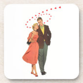 ヴィンテージバレンタインデー、ロマンチックな浮きハート コースター (正面)