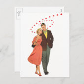 ヴィンテージバレンタインデー、ロマンチックな浮きハート シーズンポストカード (正面/裏面)