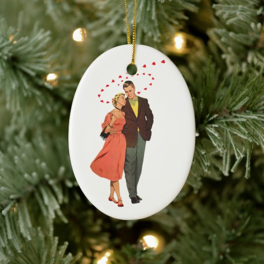 ヴィンテージバレンタインデー、ロマンチックな浮きハート セラミックオーナメント (ツリー)