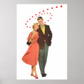 ヴィンテージバレンタインデー、ロマンチックな浮きハート ポスター (正面)