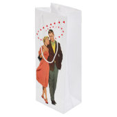 ヴィンテージバレンタインデー、ロマンチックな浮きハート ワインギフトバッグ (裏面アングル)