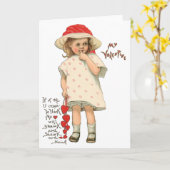 ヴィンテージバレンタインデー[3D]女の子とハート カード (黄色い花)