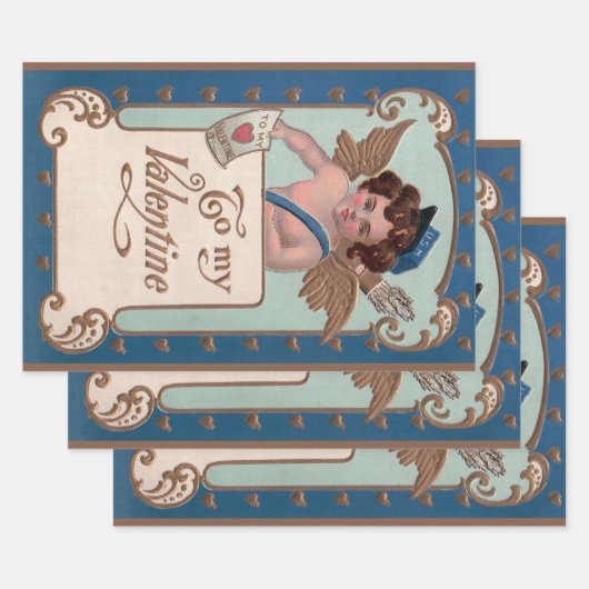 ヴィンテージバレンタインデー， Cherub with Love Letters ラッピングペーパーシート (セット)