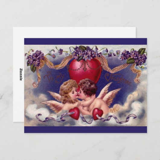 ヴィンテージバレンタインデー、Cherubs Hug in Clouds シーズンカード (正面/裏面)