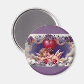 ヴィンテージバレンタインデー、Cherubs Hug in Clouds マグネット (正面/裏面)