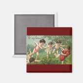 ヴィンテージバレンタインデーCherubs with Loveハート マグネット (正面/裏面)