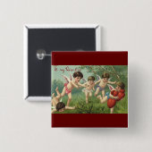 ヴィンテージバレンタインデーCherubs with Loveハート 缶バッジ (正面&裏面)