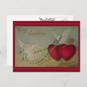 ヴィンテージバレンタインハートとハト シーズンポストカード (正面/裏面)