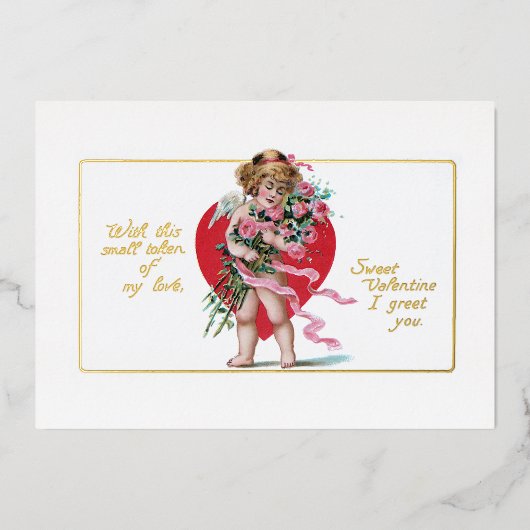 ヴィンテージバレンタインハートとバラ 箔シーズンカード (正面)