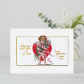 ヴィンテージバレンタインハートとバラ 箔シーズンカード (立ち正面)